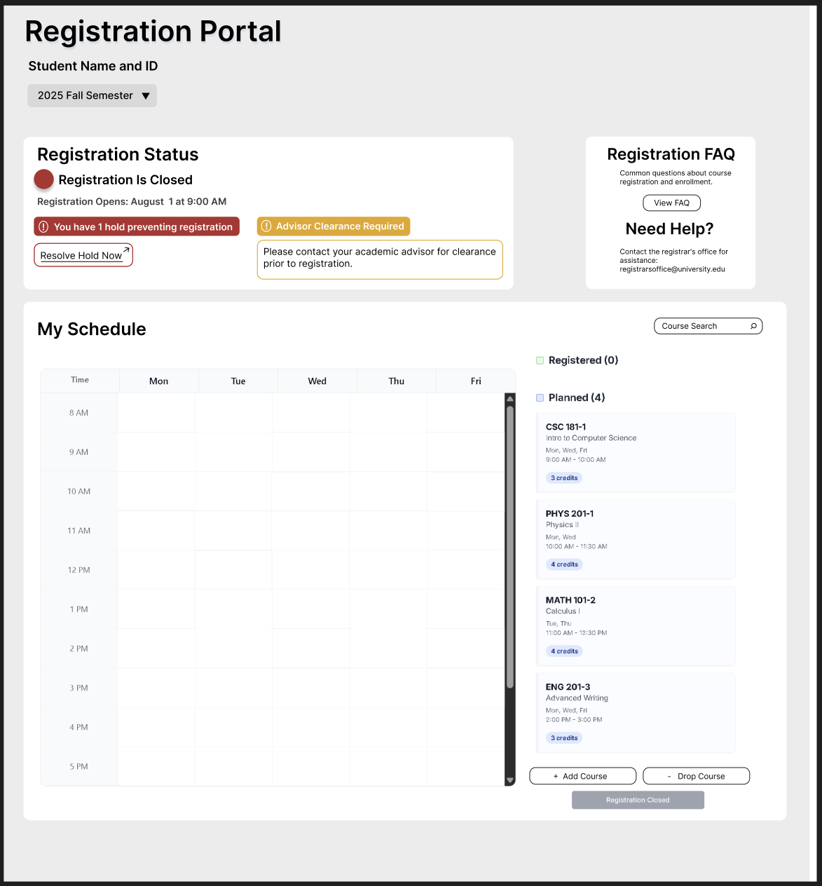 Figma design - registration closed with holds